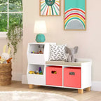 Banc de rangement pour enfants avec étagères de rangement pour jouets et siège rembourré pour coin lecture et salle de jeux, blanc