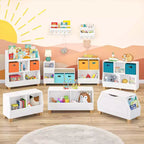 Banc de rangement pour enfants avec étagères de rangement pour jouets et siège rembourré pour coin lecture et salle de jeux, blanc