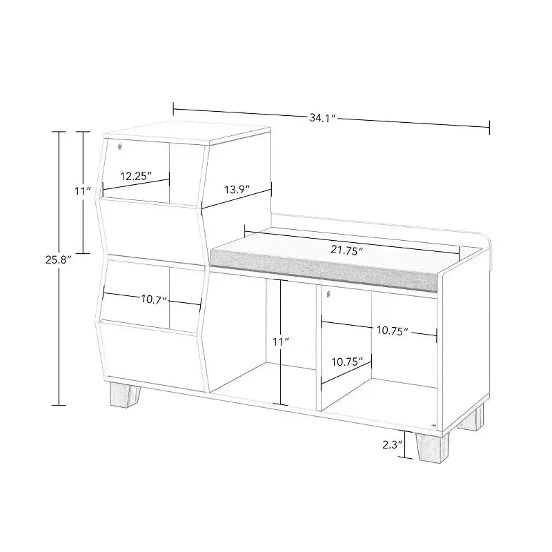Banc de rangement pour enfants avec étagères de rangement pour jouets et siège rembourré pour coin lecture et salle de jeux, blanc
