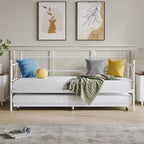 Lit de repos avec lit gigogne, lit de repos double avec lit gigogne escamotable, support à lattes métalliques, cadre de lit de repos 2-en-1 pour chambre à coucher, salon, chambre d'amis