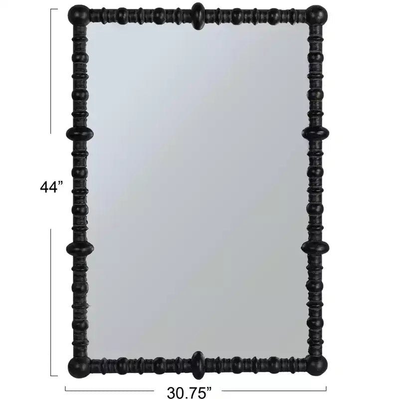 Miroir avec cadre à chevilles et perles de bois chic, noir