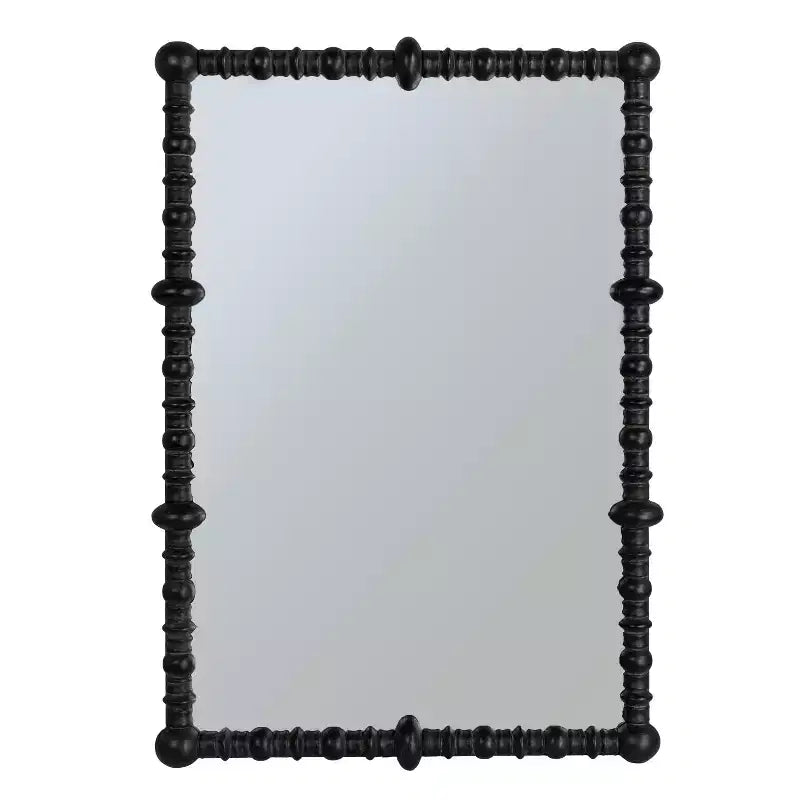 Miroir avec cadre à chevilles et perles de bois chic, noir