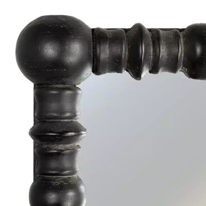 Miroir avec cadre à chevilles et perles de bois chic, noir