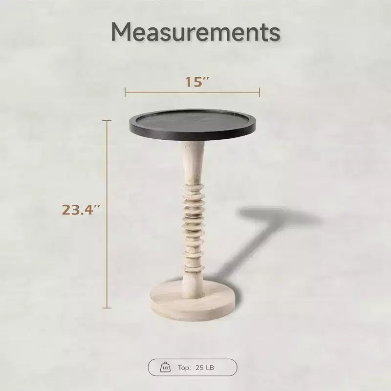 Table d'appoint à piédestal avec plateau pour boissons, lampes ou plantes, style ferme et rustique pour salon ou chambre à coucher, plateau noir sur cadre blanc