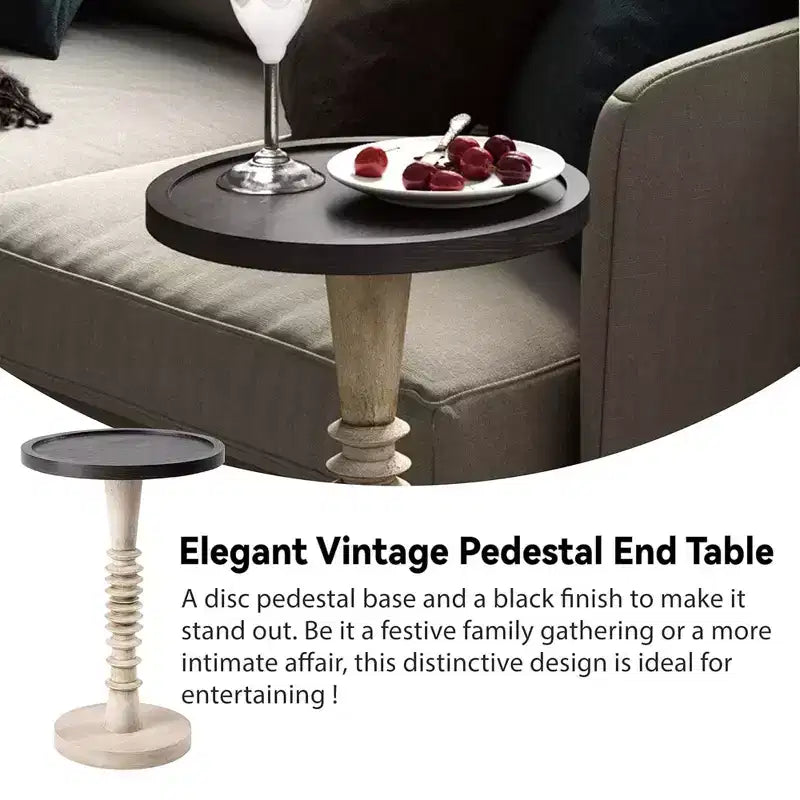 Table d'appoint à piédestal avec plateau pour boissons, lampes ou plantes, style ferme et rustique pour salon ou chambre à coucher, plateau noir sur cadre blanc