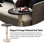 Table d'appoint à piédestal avec plateau pour boissons, lampes ou plantes, style ferme et rustique pour salon ou chambre à coucher, plateau noir sur cadre blanc