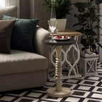Table d'appoint à piédestal avec plateau pour boissons, lampes ou plantes, style ferme et rustique pour salon ou chambre à coucher, plateau noir sur cadre blanc