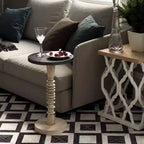 Table d'appoint à piédestal avec plateau pour boissons, lampes ou plantes, style ferme et rustique pour salon ou chambre à coucher, plateau noir sur cadre blanc