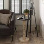 Table d'appoint à piédestal avec plateau pour boissons, lampes ou plantes, style ferme et rustique pour salon ou chambre à coucher, plateau noir sur cadre blanc