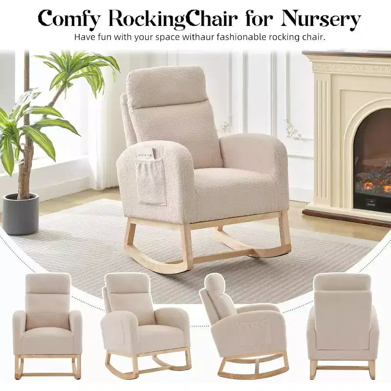 Fauteuil à bascule avec repose-pieds, fauteuils à bascule de chambre d'enfant à dossier haut, fauteuil à bascule planeur avec poche, fauteuil d'allaitement pour salon