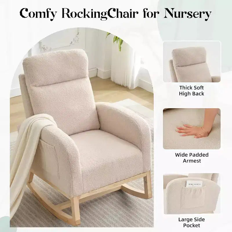 Fauteuil à bascule avec repose-pieds, fauteuils à bascule de chambre d'enfant à dossier haut, fauteuil à bascule planeur avec poche, fauteuil d'allaitement pour salon