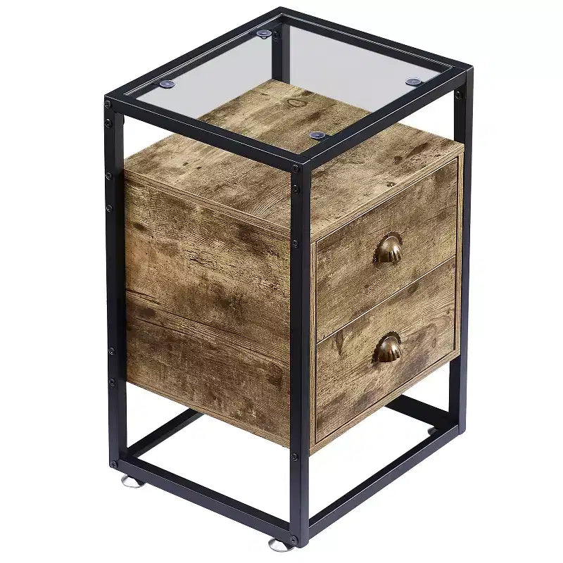 Table de chevet moderne, Table d'appoint avec tiroir pour salon ou chambre à coucher, Verre trempé, Gris