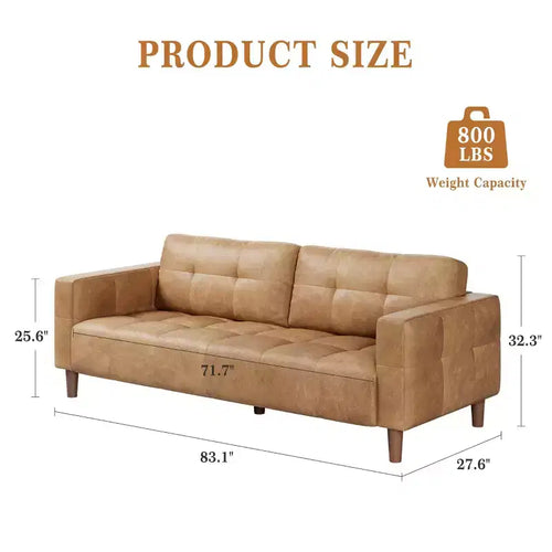 Canapé 3 places, canapé en similicuir de 83 po de large avec coussin à ressorts, canapé moderne avec sièges profonds orange