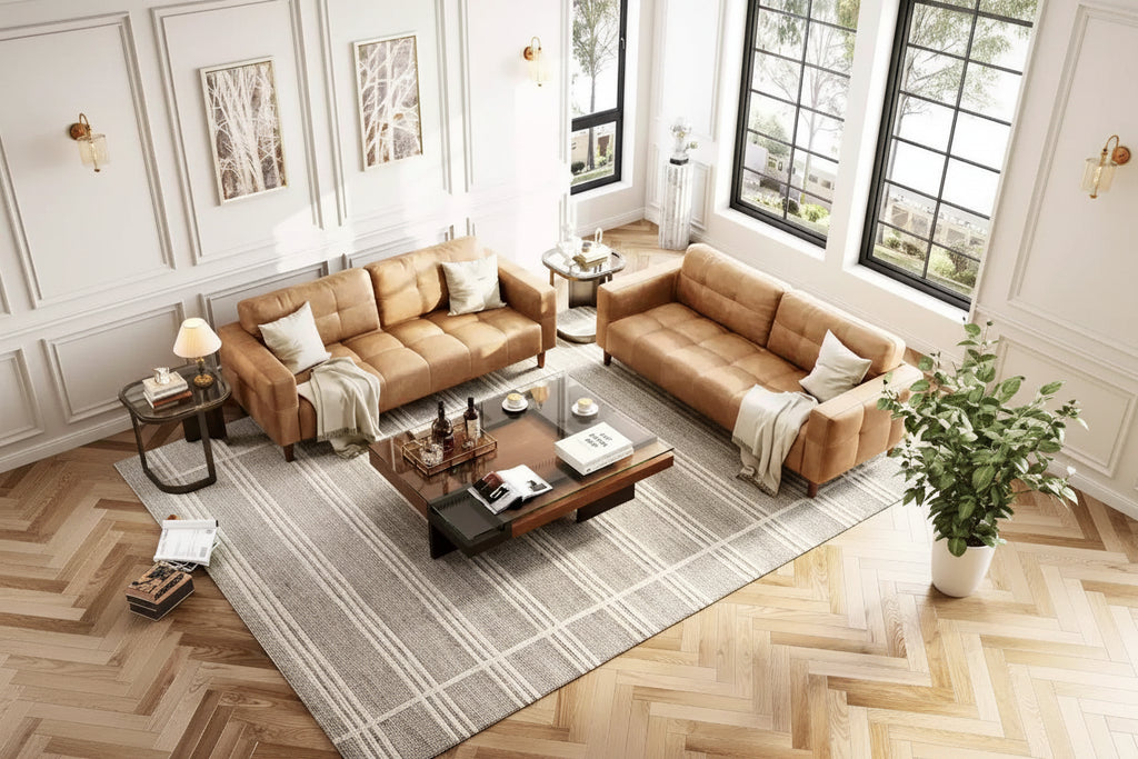 Canapé 3 places, canapé en similicuir de 83 po de large avec coussin à ressorts, canapé moderne avec sièges profonds orange