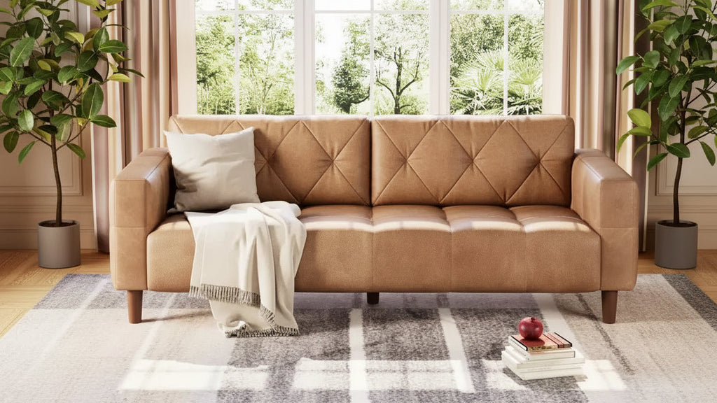 Canapé 3 places, canapé en similicuir de 83 po de large avec coussin à ressorts, canapé moderne avec sièges profonds orange