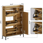 Meuble à chaussures autoportant à 3 niveaux en rotin naturel, organisateur de chaussures avec étagères réglables, étroite étagère à chaussures pour couloir, bois