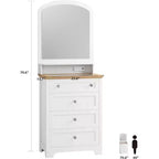 Commode à 4 tiroirs avec miroir, bande LED et station de recharge, meuble de coiffeuse moderne pour chambre à coucher, entrée, petit espace