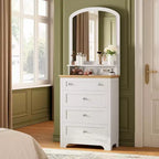 Commode à 4 tiroirs avec miroir, bande LED et station de recharge, meuble de coiffeuse moderne pour chambre à coucher, entrée, petit espace