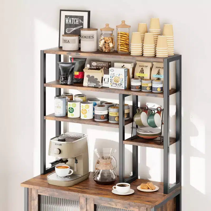 Étagère de boulanger avec armoire à 5 niveaux, support pour micro-ondes de 162 cm, étagère de boulanger autoportante avec porte, grande étagère de boulanger, station de café, cuisine