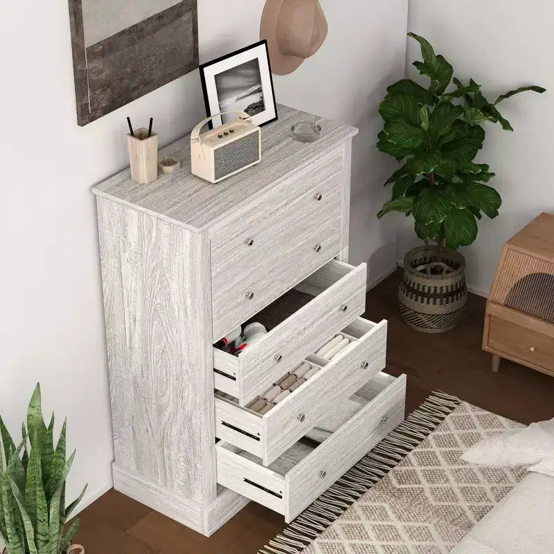 Commode de chambre de style rustique avec 5 tiroirs, 80 cm de large