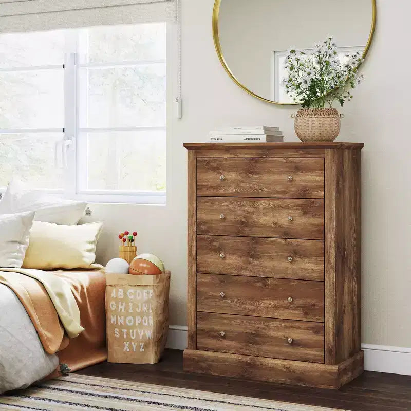 Farmhouse Dresser for Bedroom with 5 Drawers, 31 Wide Chest of Drawers