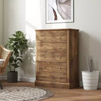 Commode de chambre de style rustique avec 5 tiroirs, 80 cm de large