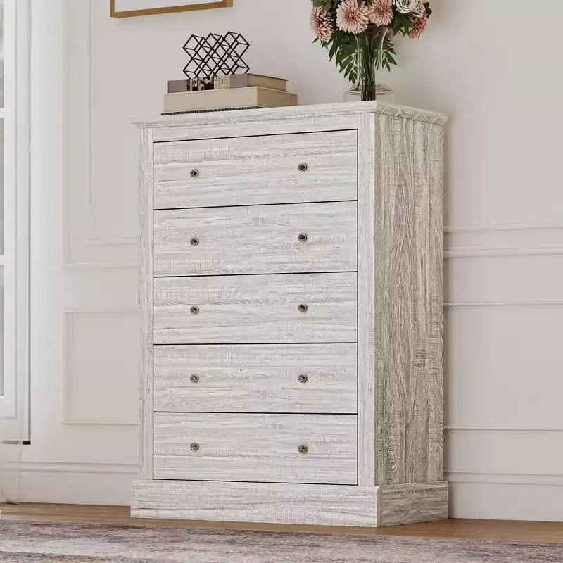 Commode de chambre de style rustique avec 5 tiroirs, 80 cm de large