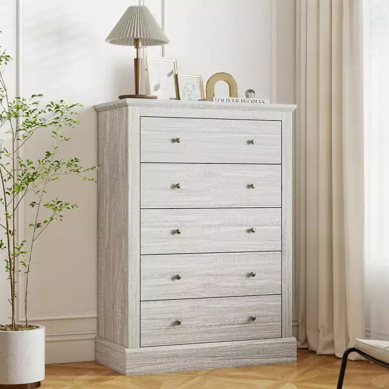 Commode de chambre de style rustique avec 5 tiroirs, 80 cm de large