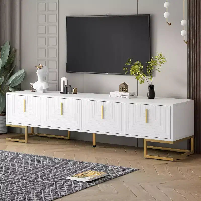 Meuble TV moderne pour téléviseurs jusqu'à 80 pouces, console multimédia avec armoires et étagères réglables