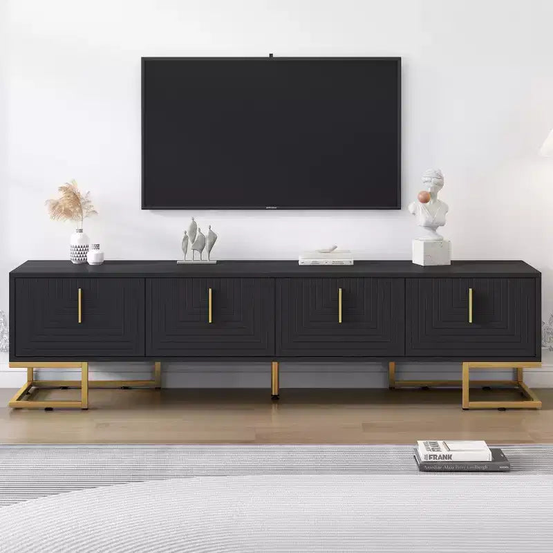 Meuble TV moderne pour téléviseurs jusqu'à 80 pouces, console multimédia avec armoires et étagères réglables