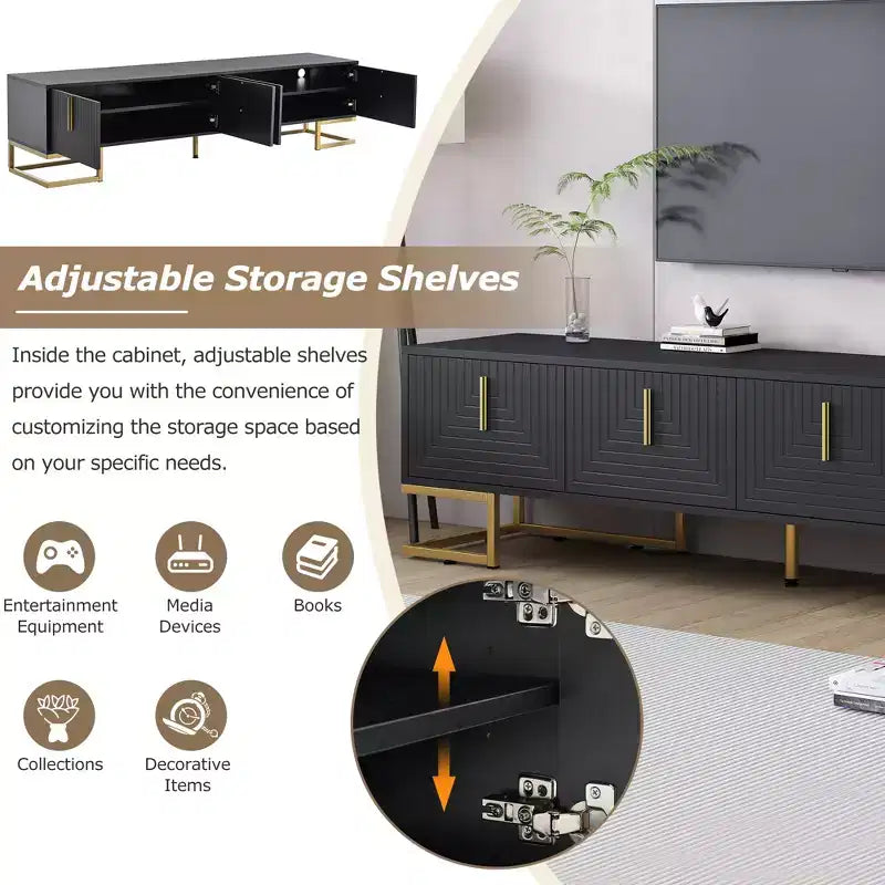 Meuble TV moderne pour téléviseurs jusqu'à 80 pouces, console multimédia avec armoires et étagères réglables