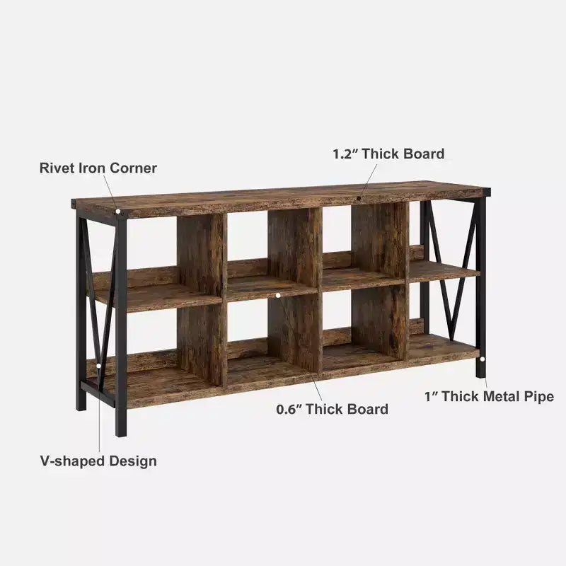 Meuble de rangement à cubes, étagère avec 8 compartiments C Table console de style rustique pour entrée, salon