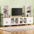 Meuble TV de style rustique pour téléviseurs jusqu'à 70 pouces, meuble de divertissement avec étagères et portes en verre trempé