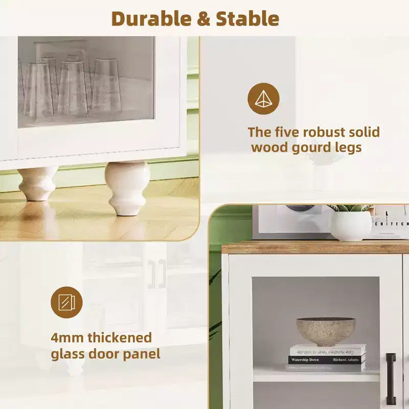 Meuble TV de style rustique pour téléviseurs jusqu'à 70 pouces, meuble de divertissement avec étagères et portes en verre trempé