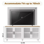 Meuble TV de style rustique pour téléviseurs jusqu'à 70 pouces, meuble de divertissement avec étagères et portes en verre trempé