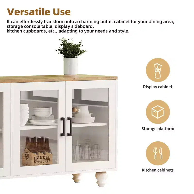 Meuble TV de style rustique pour téléviseurs jusqu'à 70 pouces, meuble de divertissement avec étagères et portes en verre trempé