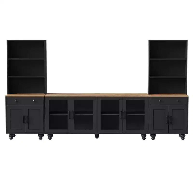 Meuble TV de style rustique pour téléviseurs jusqu'à 70 pouces, meuble de divertissement avec étagères et portes en verre trempé