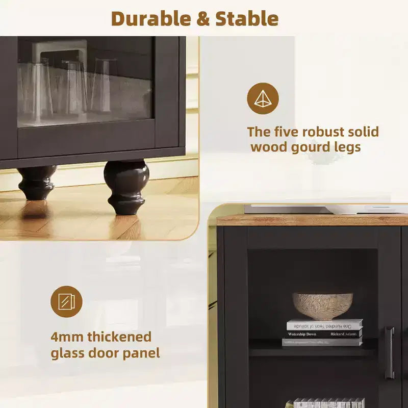 Meuble TV de style rustique pour téléviseurs jusqu'à 70 pouces, meuble de divertissement avec étagères et portes en verre trempé
