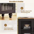 Meuble TV de style rustique pour téléviseurs jusqu'à 70 pouces, meuble de divertissement avec étagères et portes en verre trempé