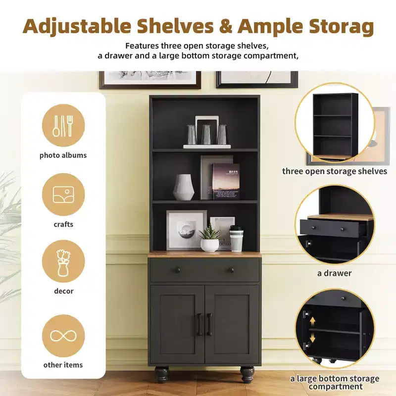 Meuble TV de style rustique pour téléviseurs jusqu'à 70 pouces, meuble de divertissement avec étagères et portes en verre trempé