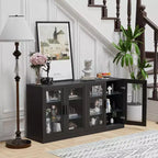 Buffet 31x62x16 avec 4 portes et rangement, Organisateur polyvalent pour cuisine, salon, Noir