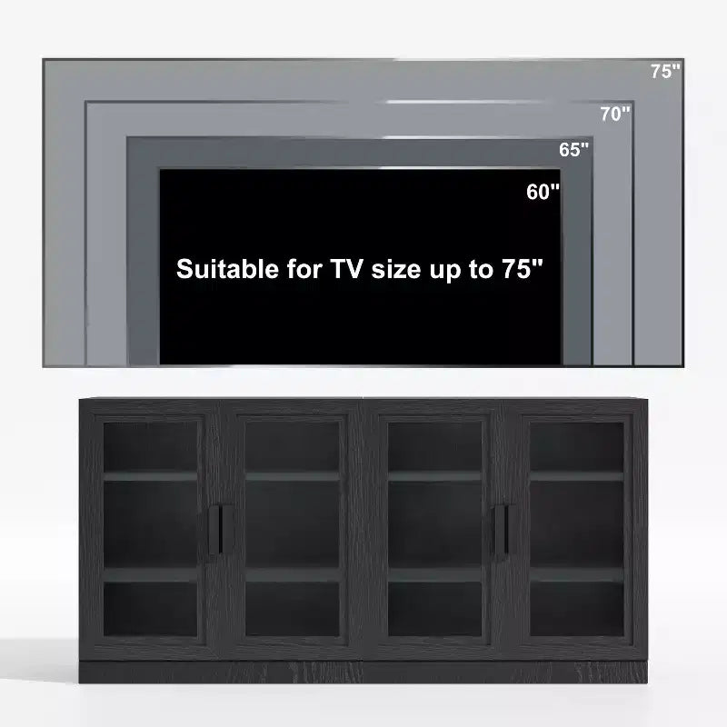 Buffet 31x62x16 avec 4 portes et rangement, Organisateur polyvalent pour cuisine, salon, Noir