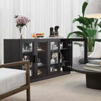 Buffet 31x62x16 avec 4 portes et rangement, Organisateur polyvalent pour cuisine, salon, Noir