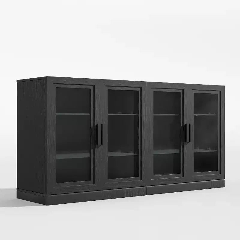 Buffet 31x62x16 avec 4 portes et rangement, Organisateur polyvalent pour cuisine, salon, Noir