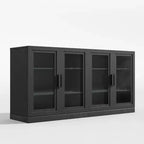 Buffet 31x62x16 avec 4 portes et rangement, Organisateur polyvalent pour cuisine, salon, Noir