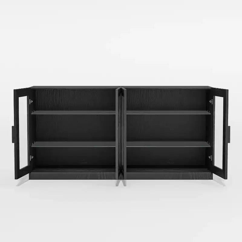Buffet 31x62x16 avec 4 portes et rangement, Organisateur polyvalent pour cuisine, salon, Noir