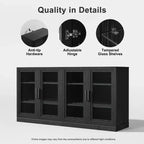 Buffet 31x62x16 avec 4 portes et rangement, Organisateur polyvalent pour cuisine, salon, Noir