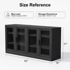 Buffet 31x62x16 avec 4 portes et rangement, Organisateur polyvalent pour cuisine, salon, Noir