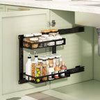 TROPOW Under Sink Storage Organiser, 2 Tier Carbon Steel Pull Out Cabinet Organizer Rack with Sliding Basket, Under Sink Slide Out Storage Shelf