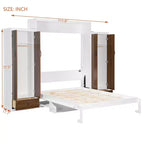 Lit escamotable Queen/Double avec placard, tiroirs et table - Lit mural pour petits espaces, blanc